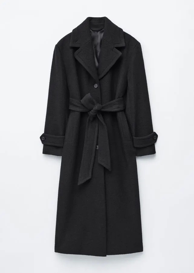 Noir Belted Wool Overcoat