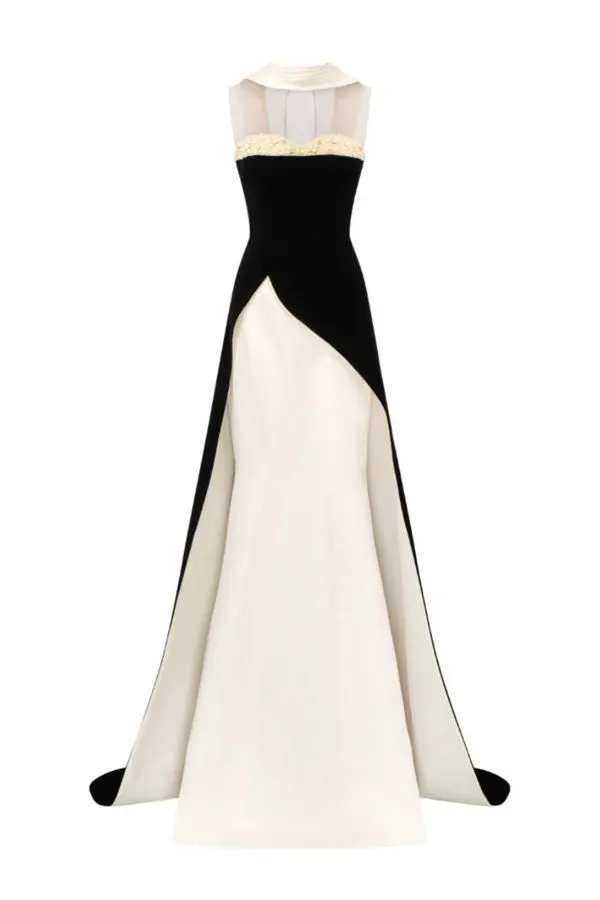 Monochrome Silk Crepe Gown