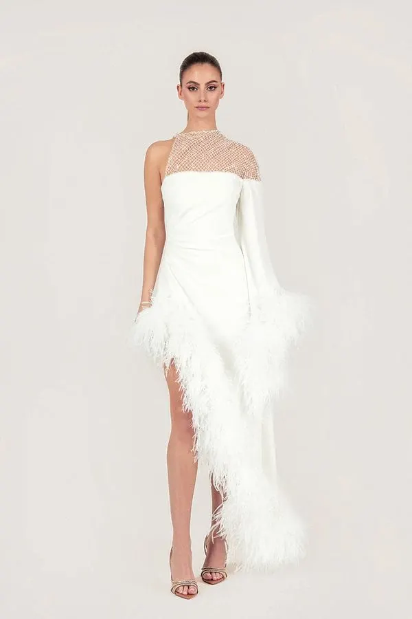 Plume Feather-Trim Gown