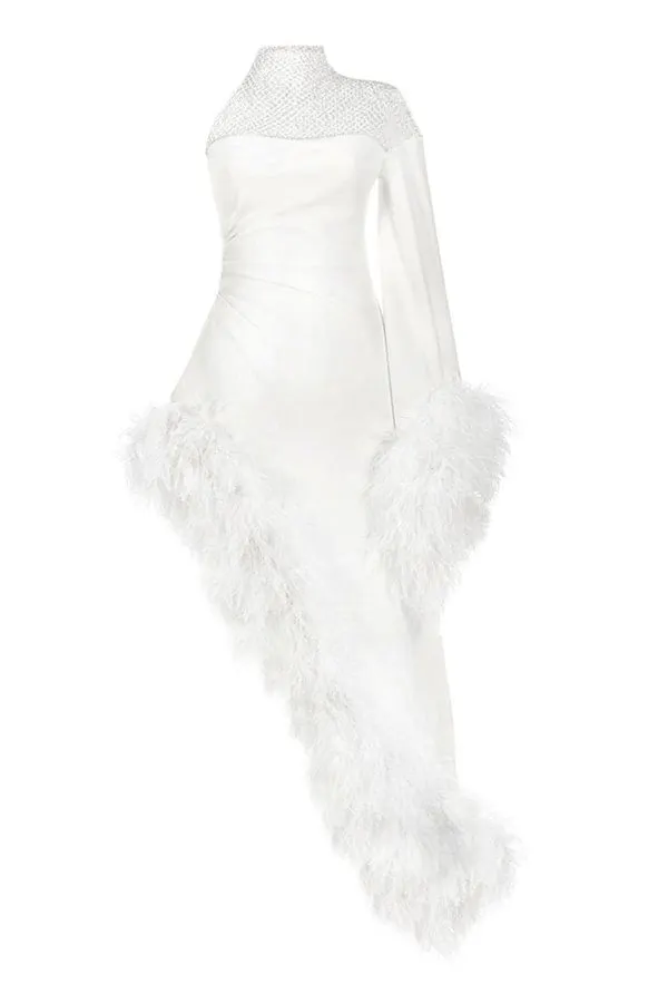 Plume Feather-Trim Gown