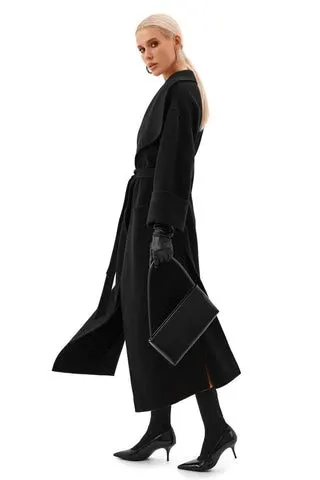 Noir Belted Wool Overcoat