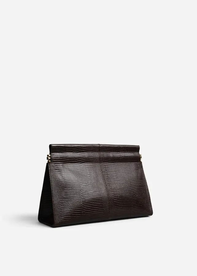 Espresso Button Leather Clutch