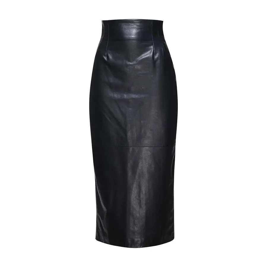 Obsidian High-Waist Leather Pencil