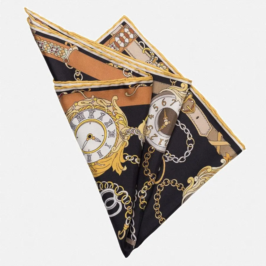Blackened Gold Silk Pocket Square Scarf