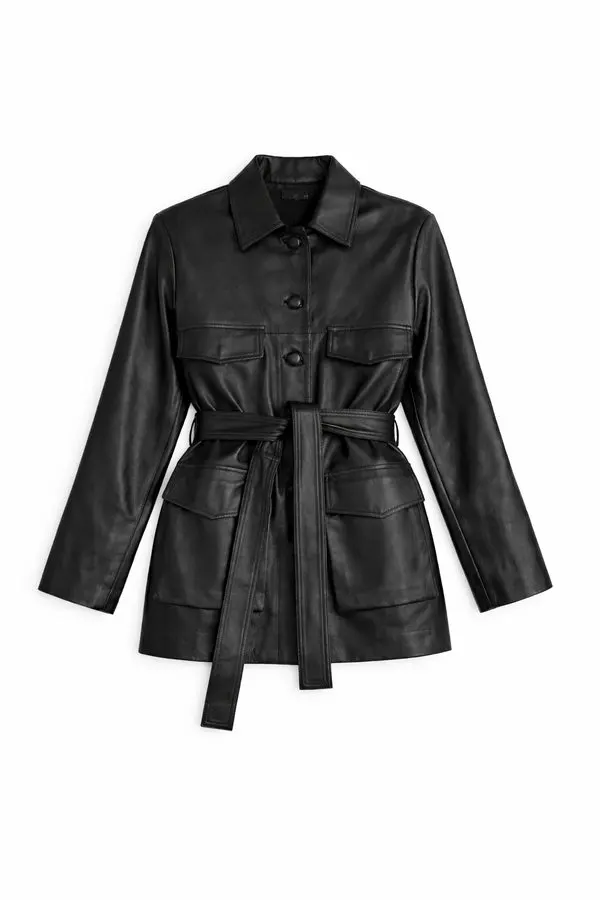 Cobalt Belted Leather Safari Jacket
