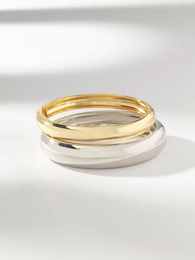 Minimal Mixed-Metal Bangle Duo
