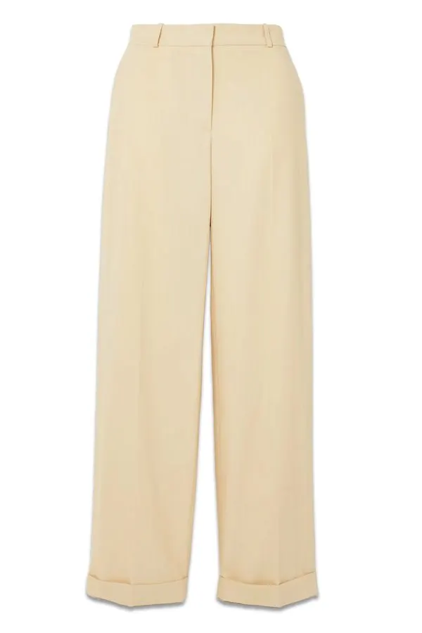 Ivory Pleated Wide-Leg Trousers