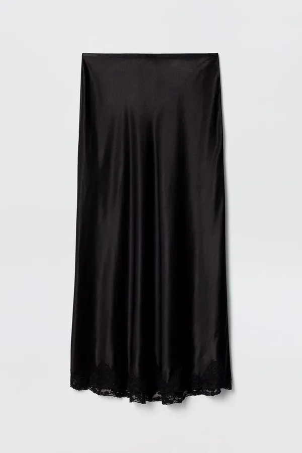 Onyx Satin Slip Midi Skirt