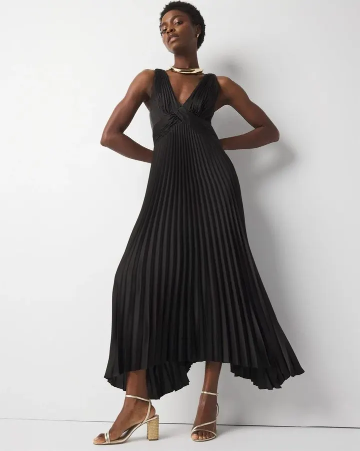 Ink Satin Pleated Midi