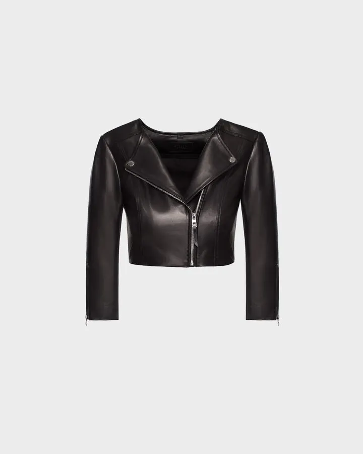Rue Cropped Leather Moto Jacket