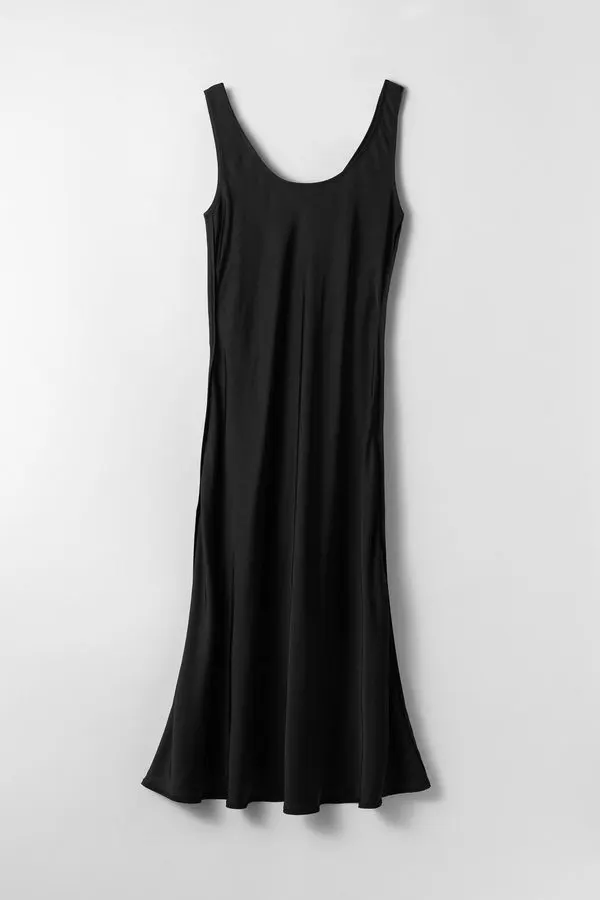 Noir Bias-Cut Slip Dress with Thigh Split