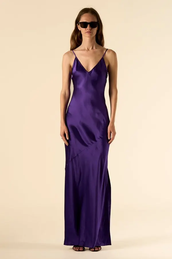 Amethyst Satin Bias Slip Dress