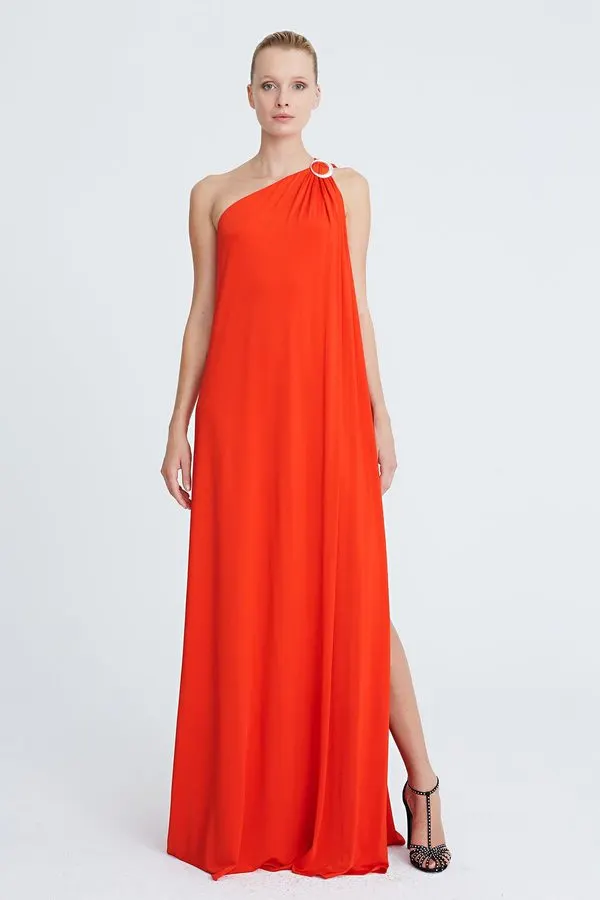 Vermillion One-Shoulder Gown