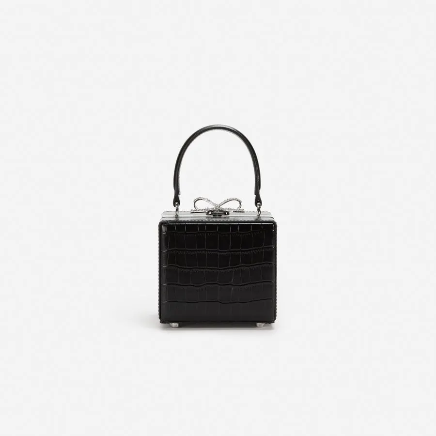 Noir Croc Mini Box Bag