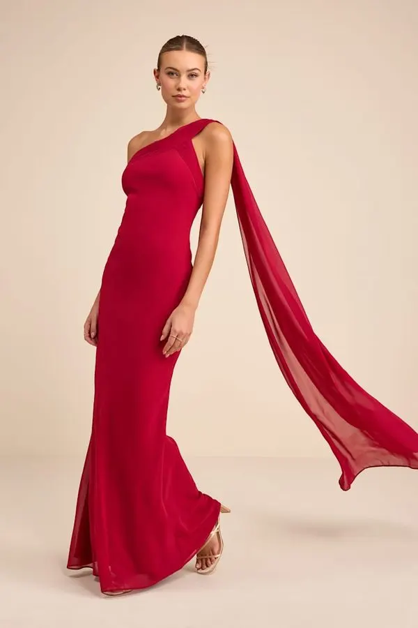 Vermillion One-Shoulder Gown