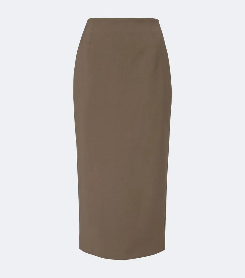 Taupe Wool-Blend Pencil Skirt
