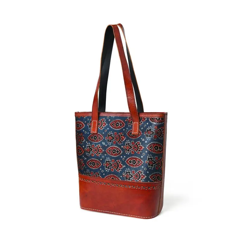 Neela Ajrakh Structured Leather Tote