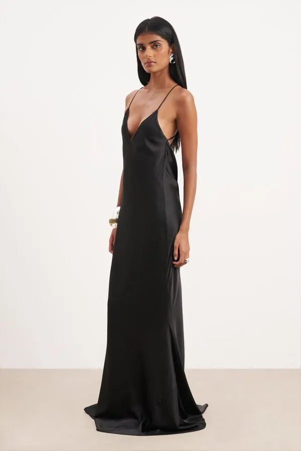 Noir Silk Cowl Gown