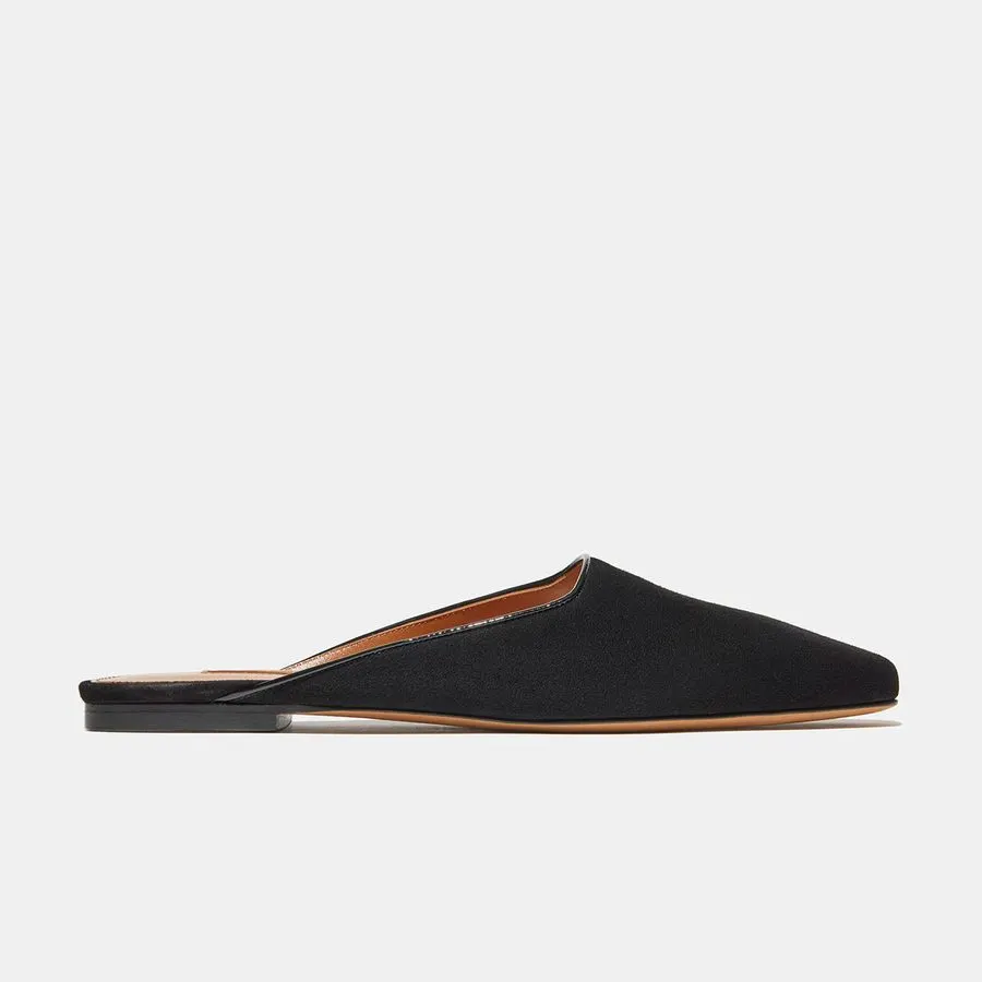 Black Suede Flat Mules