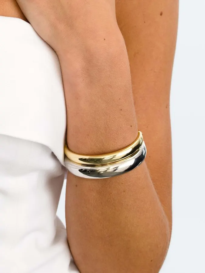 Minimal Mixed-Metal Bangle Duo