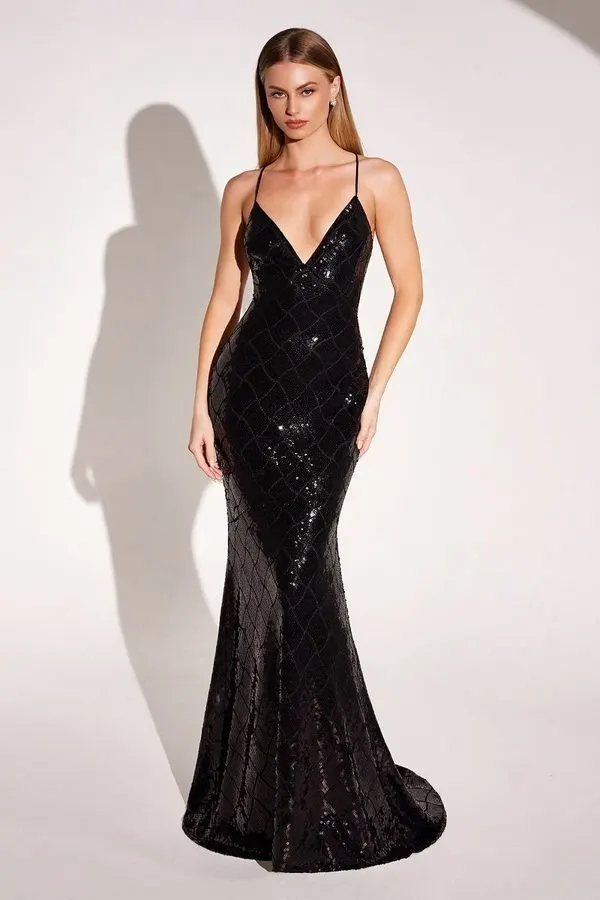 Nero Liquid-Sequin Gown