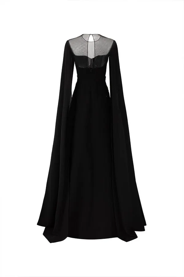 Nocturne Cape-Sleeve Gown