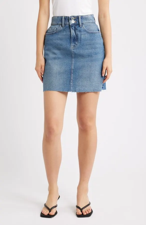 Raw-Hem Denim Mini Skirt