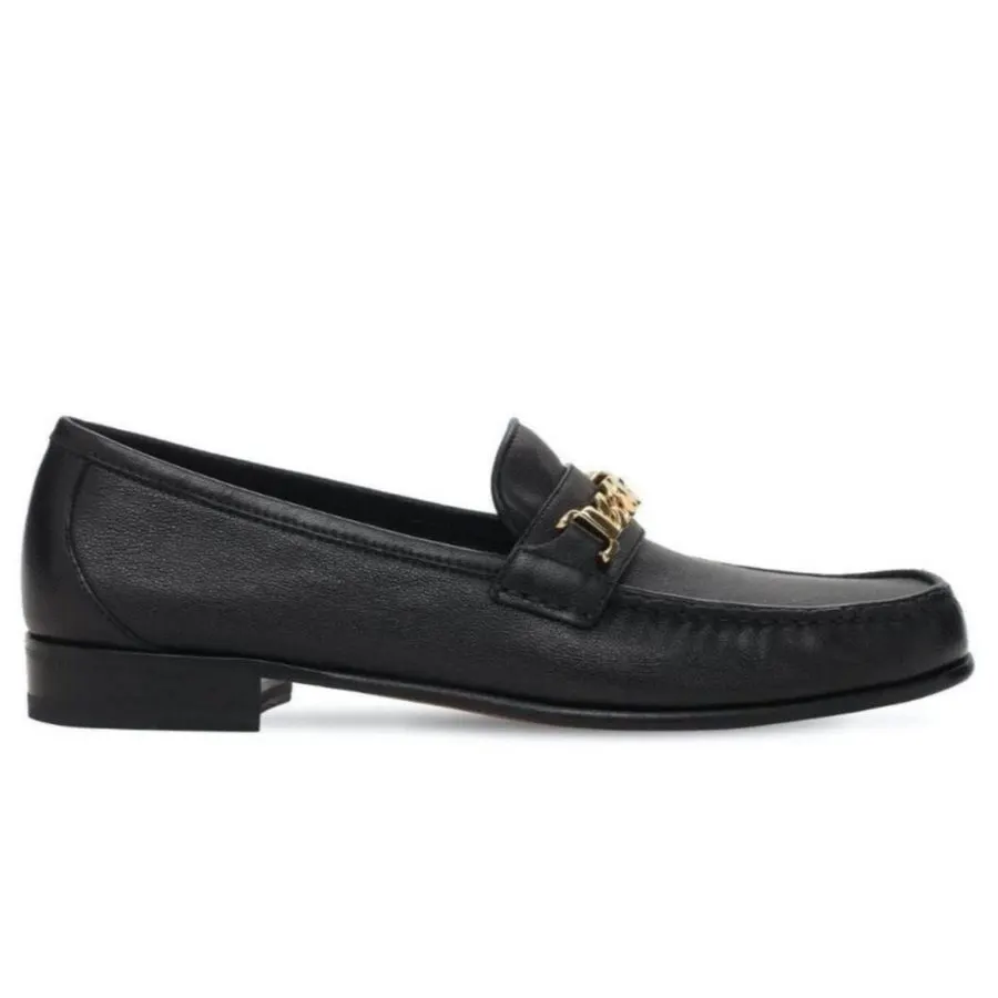 Noir Chain Leather Loafers