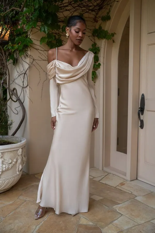 Champagne Noir Bias Satin Gown
