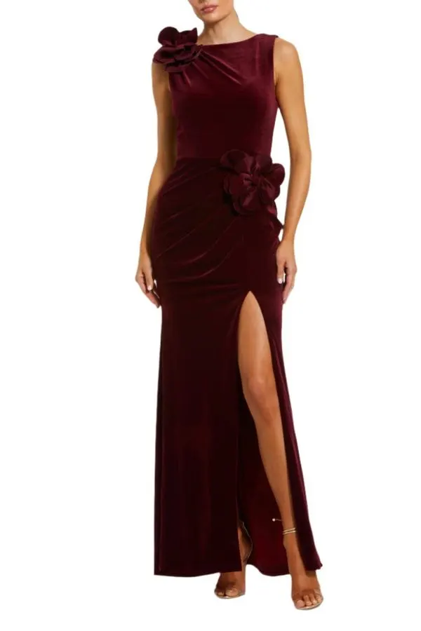 Bordeaux Velvet Column Gown