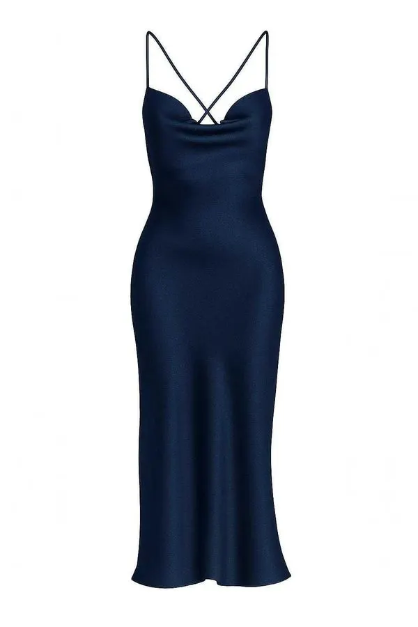 Midnight Satin Slip Gown