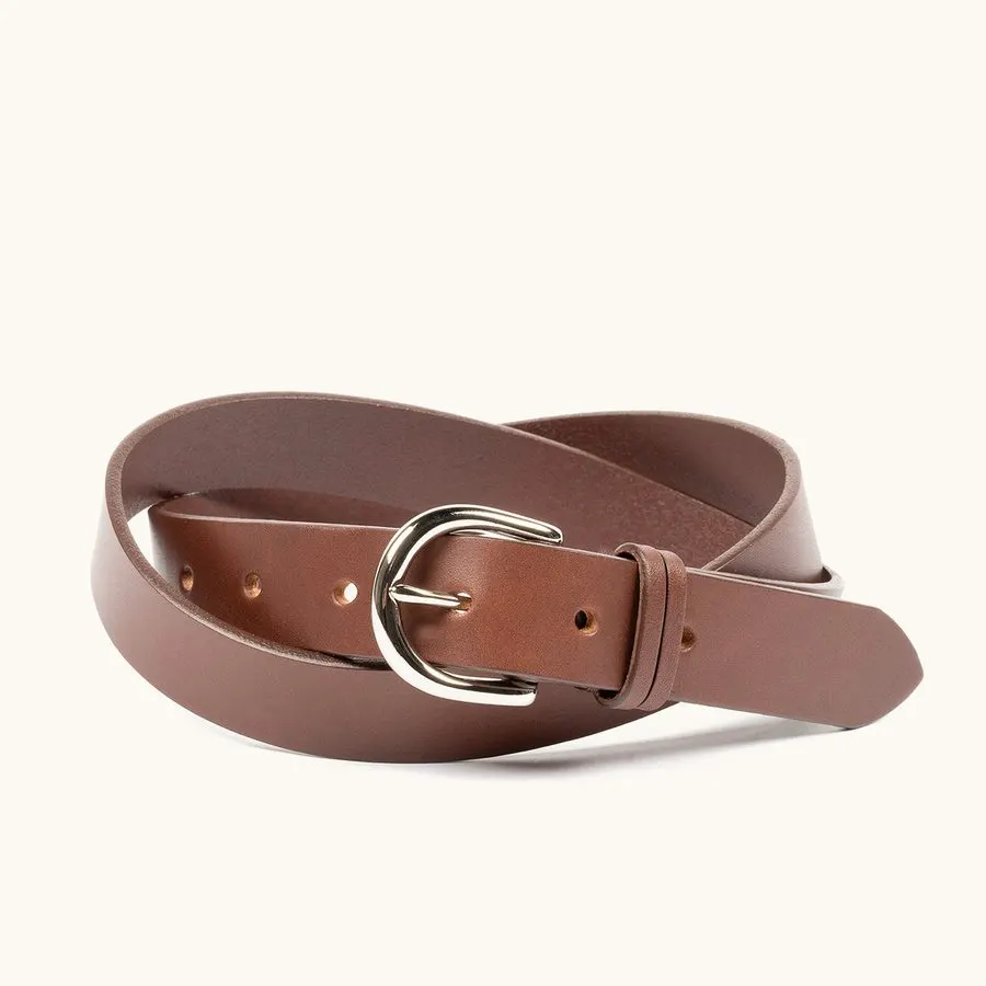Cognac Silver-Buckle Belt