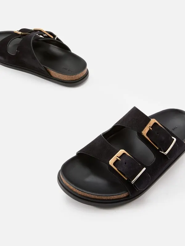 Noir Buckled Slide Sandal