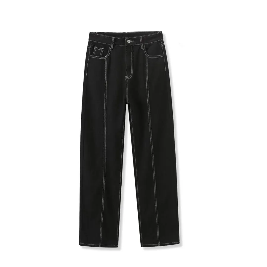 Contrast-Stitch Straight Jeans
