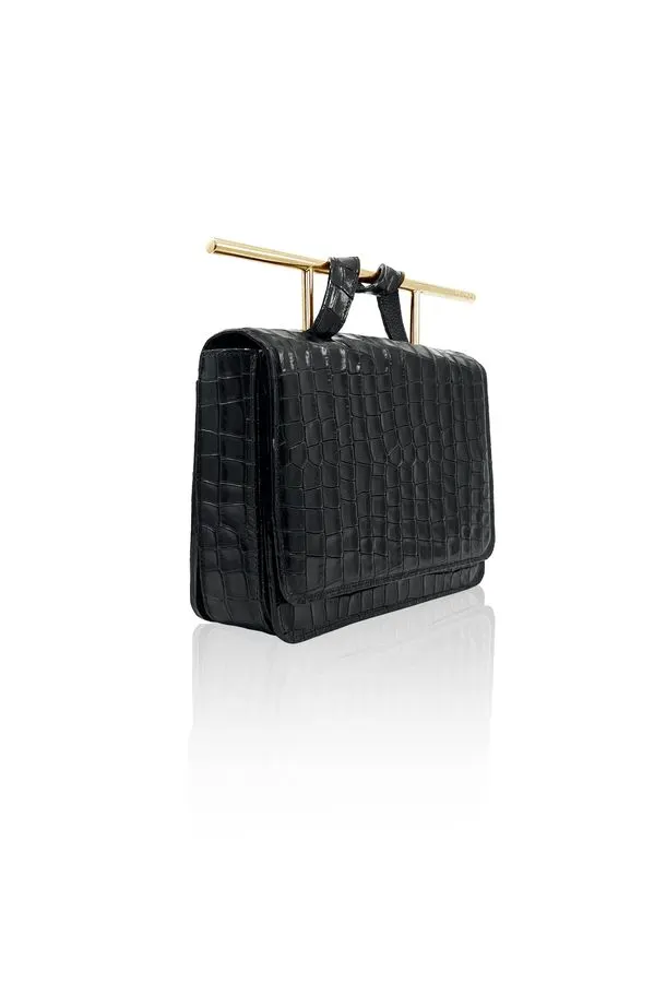 Obsidian Croc-Effect Shoulder Bag
