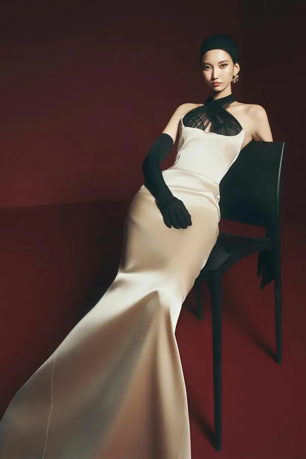 Champagne Noir Bias Satin Gown
