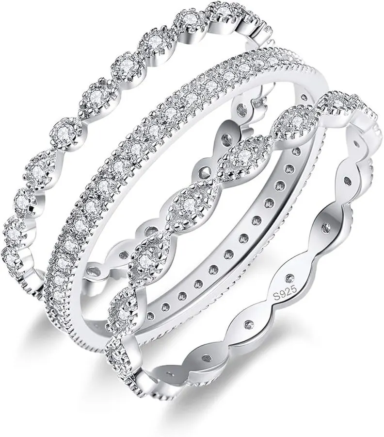 Stacked Silver Band Trio