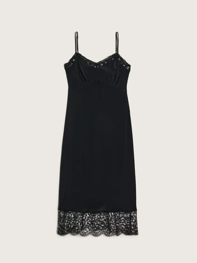 Black Lace-Trim Slip Dress