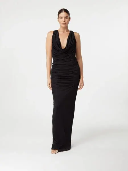Noir Draped Jersey Maxi Dress