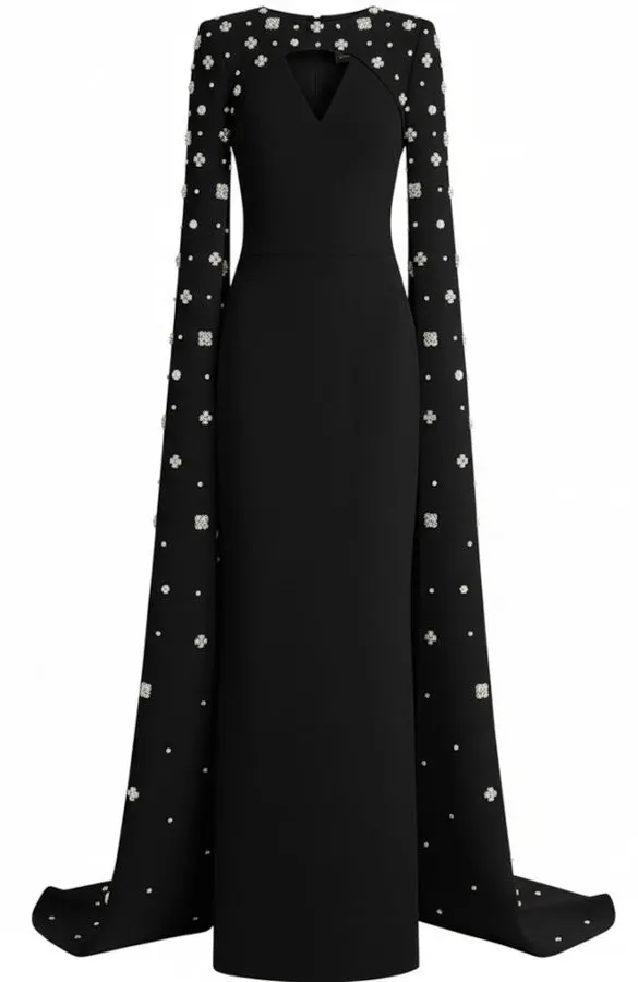 Obsidian Cape-Sleeve Maxi Dress