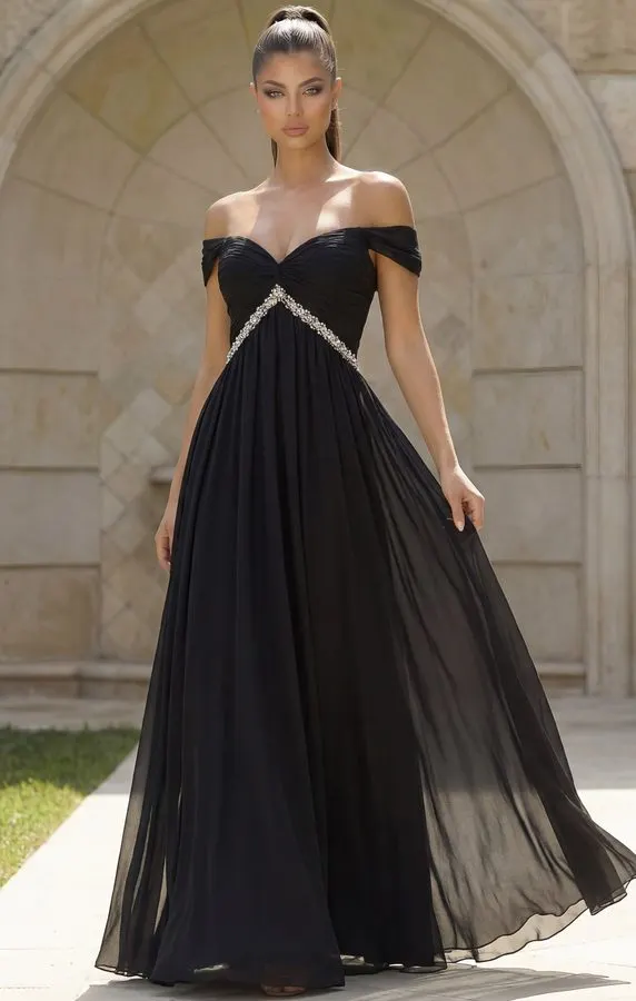 Raven Off-Shoulder Chiffon Gown