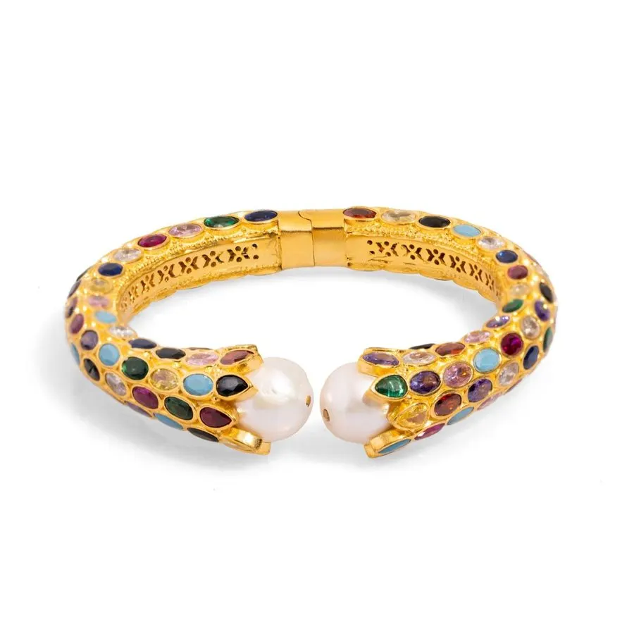 Ornate Gemstone Gold Cuff