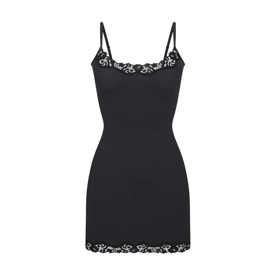 Black Lace-Trim Slip Dress