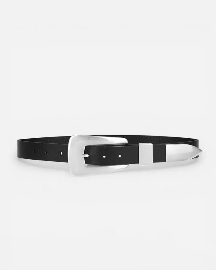 Noir Silver-Buckle Leather Belt
