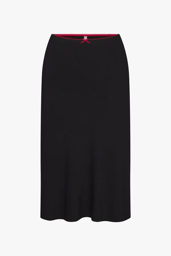 Onyx Satin Slip Midi Skirt