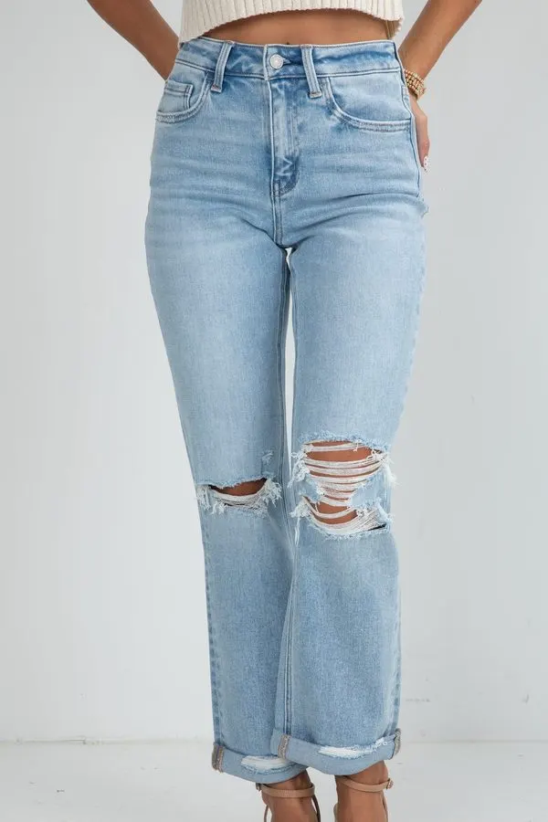 Distressed Straight Jeans