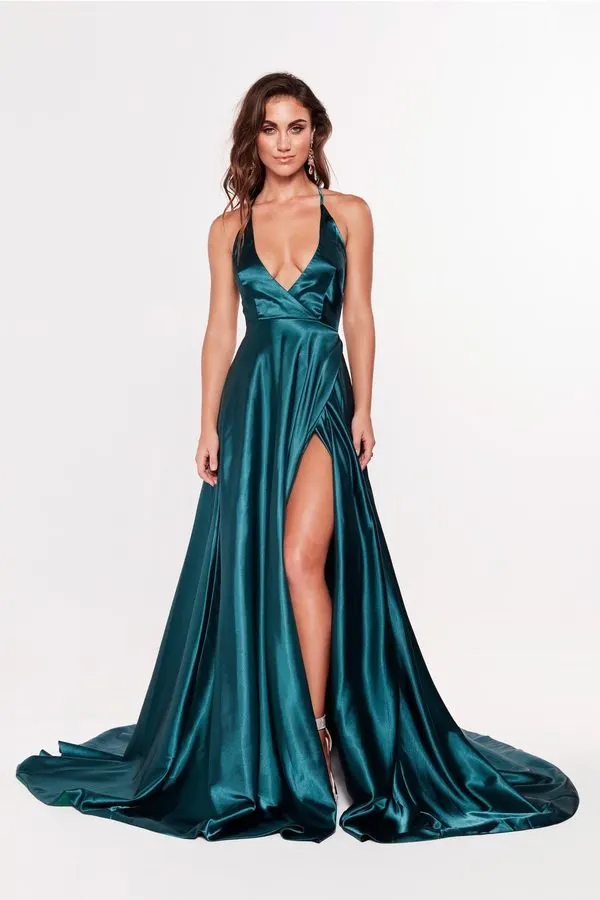 Emeraude Teal Satin Gown