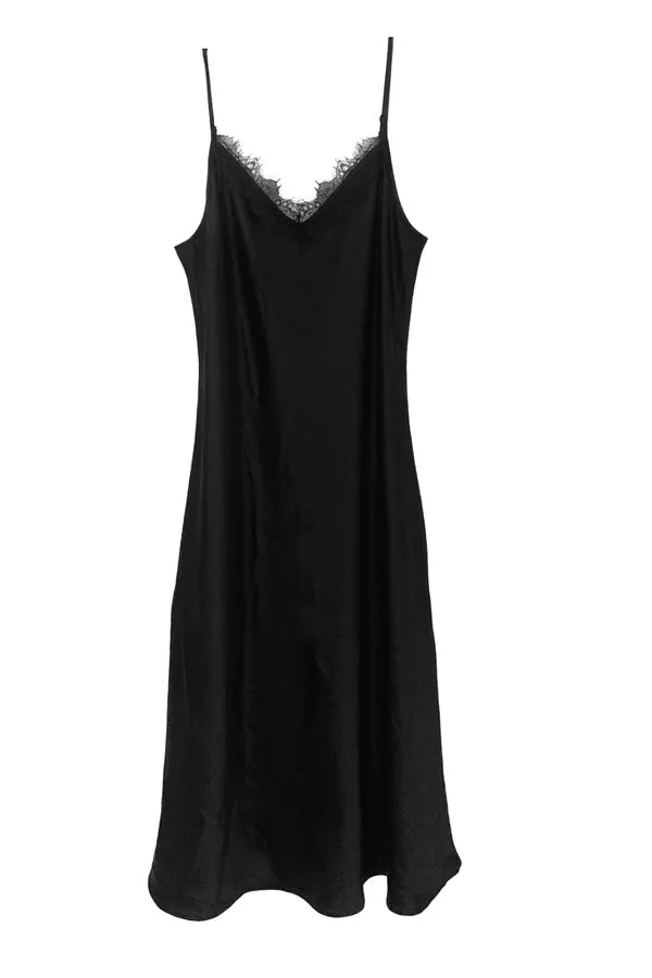 Noir Lace-Trim Slip Dress
