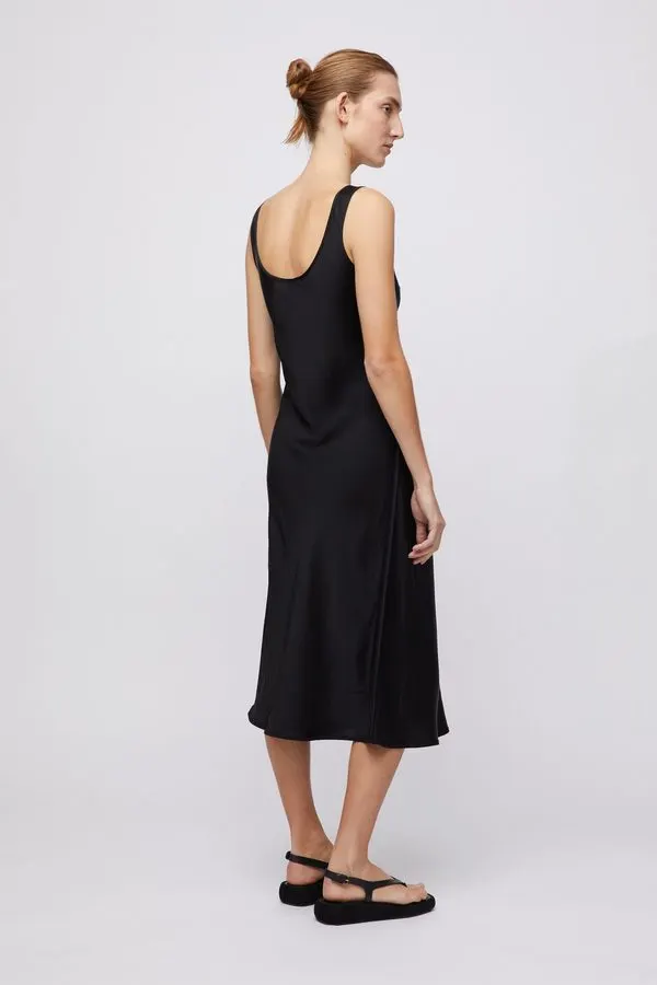 Noir Bias-Cut Slip Dress with Thigh Split