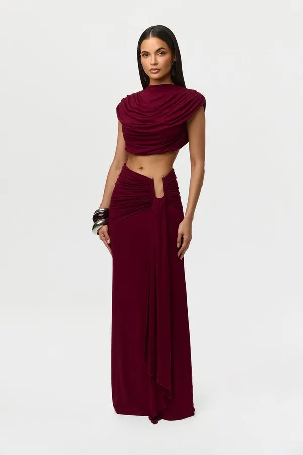 Crimson Draped Maxi Skirt